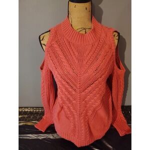 Aeropostale Coral Pink Cold Shoulder Cable Knit Mock Neck Sweater Juniors Large